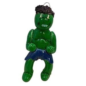 Vintage Handmade Hand Painted Incredible Hulk Baked Dough Christmas Ornament